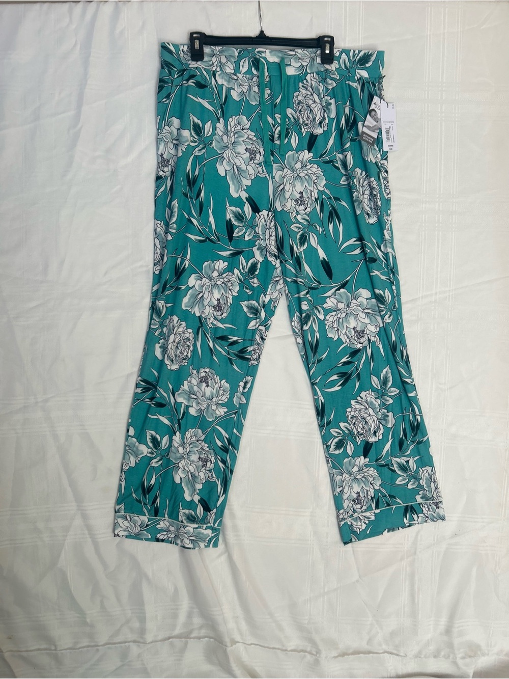 Plus size Liz Claiborne cool & calm, teal floral casual pants, elastic waist.